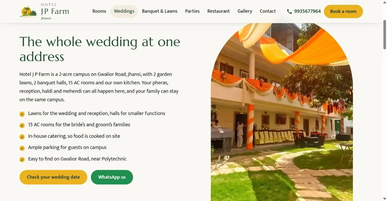 Wedding venue in Jhansi page on the Hotel J P Farm website