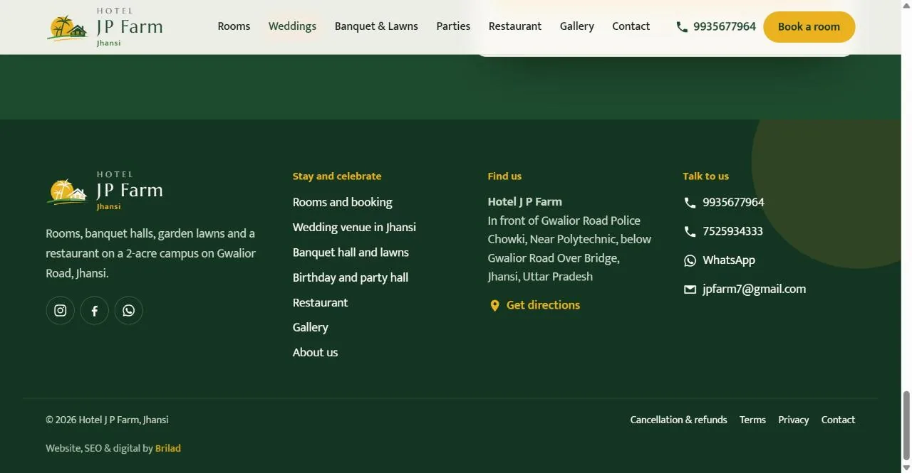 Footer of the Hotel J P Farm website showing the Brilad credit line